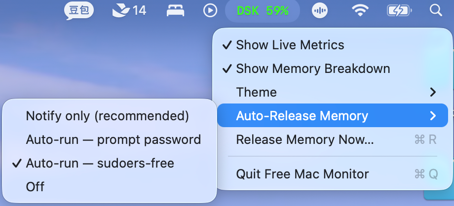 Right-click menu with all toggles